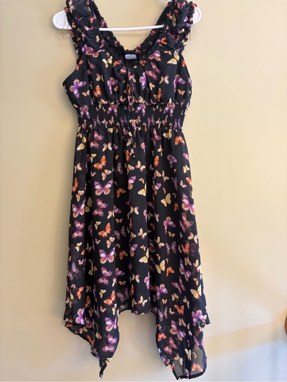 No Boundaries Black Butterfly Dress with Purple & Orange Accents